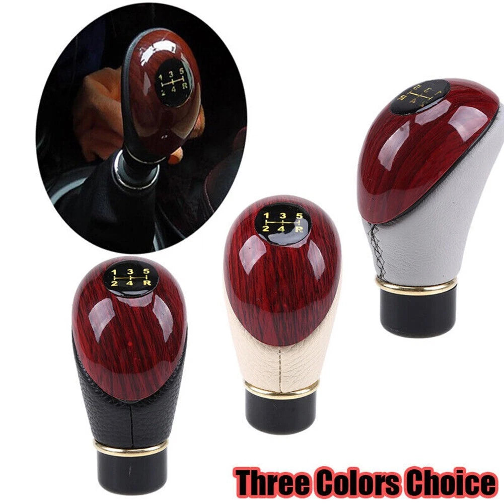 Stylish Beige Leather Car Gear Shift Knob 5 Speed Shifter Lever Handle