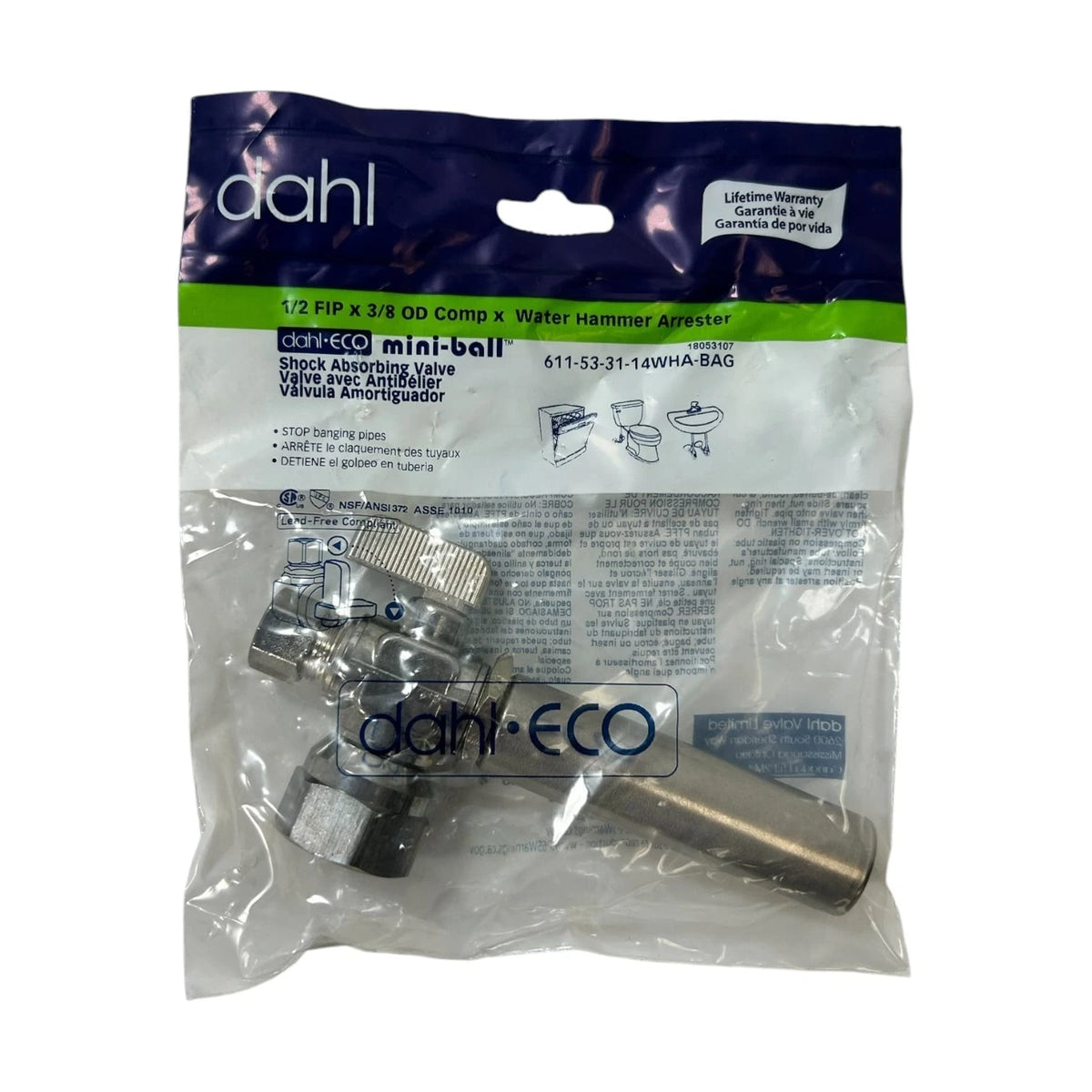 Dahl 61153-31-14WHA -BAG, 1/2'' FIP X 3/8'' Shock Absorbing Water Hammer Arrester