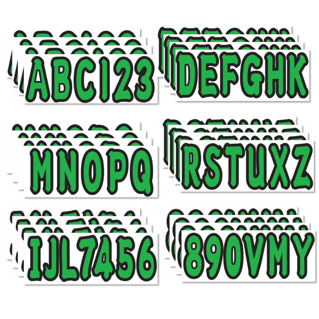 Boat Registration Identification Numbers Sticker Decals 4Sets of A-Z & 0-9 Green