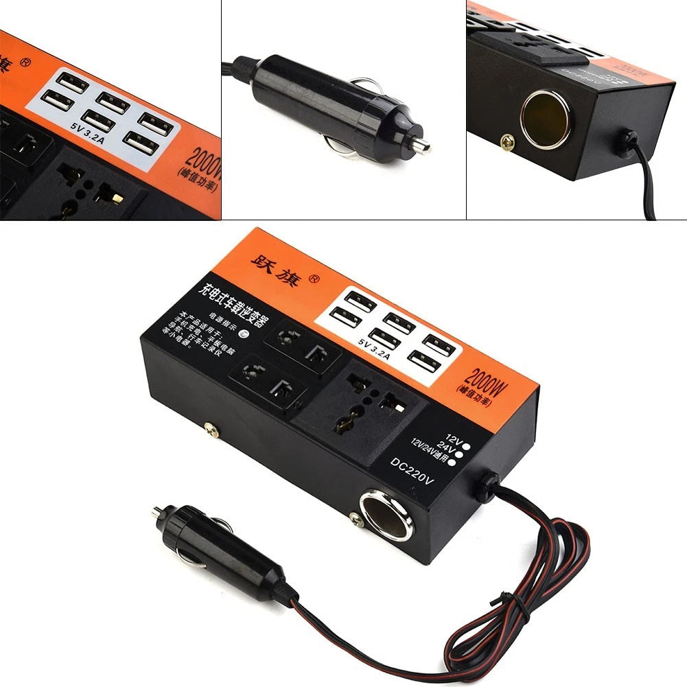 Car Vehicle Power Inverter 1500W Peak DC 12V 24V to AC 220V Converter Trip 6 USB
