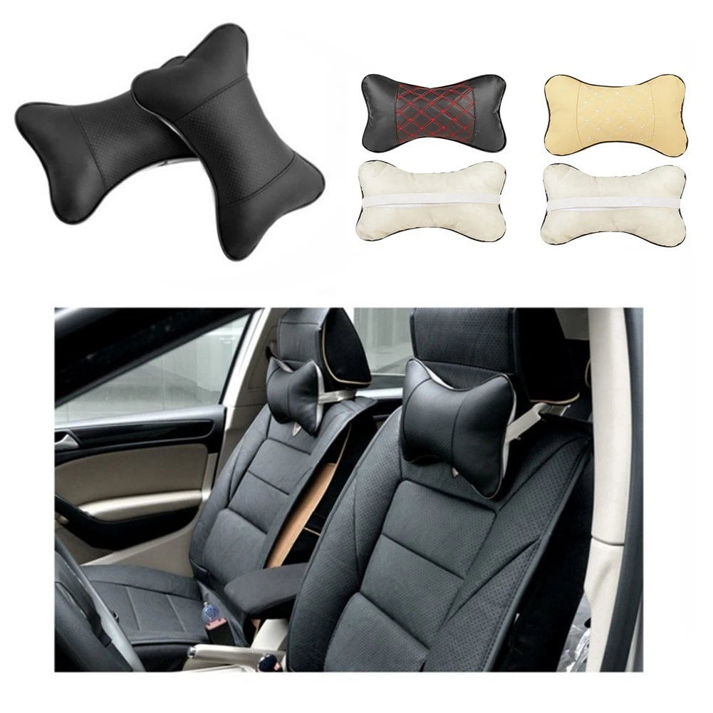Neck Pillow Set for Car 2PCS Ergonomic Headrest Support Soft Artificial Leather