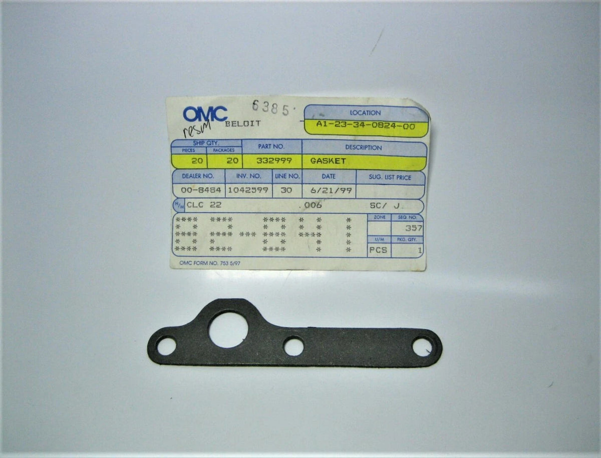 OMC 332999 ~OEM~ Evinrude Johnson 120-130HP Water Tube to Megaphone Gasket