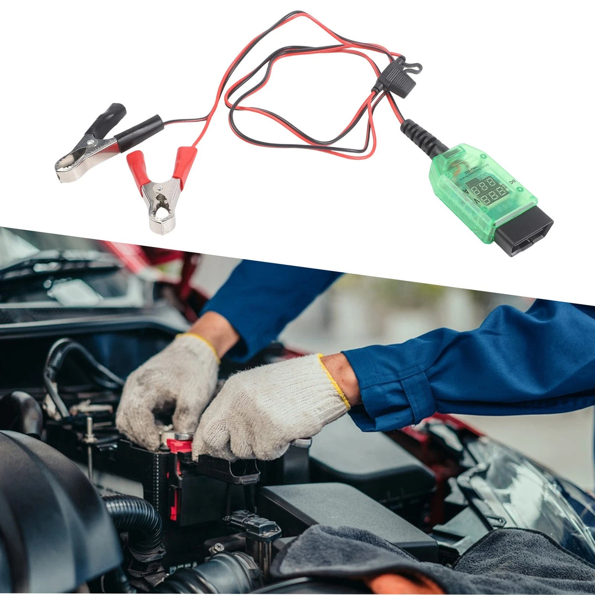 Car Power Cable Auto OBD Battery Memory Saver Clip with Digital Voltage Display