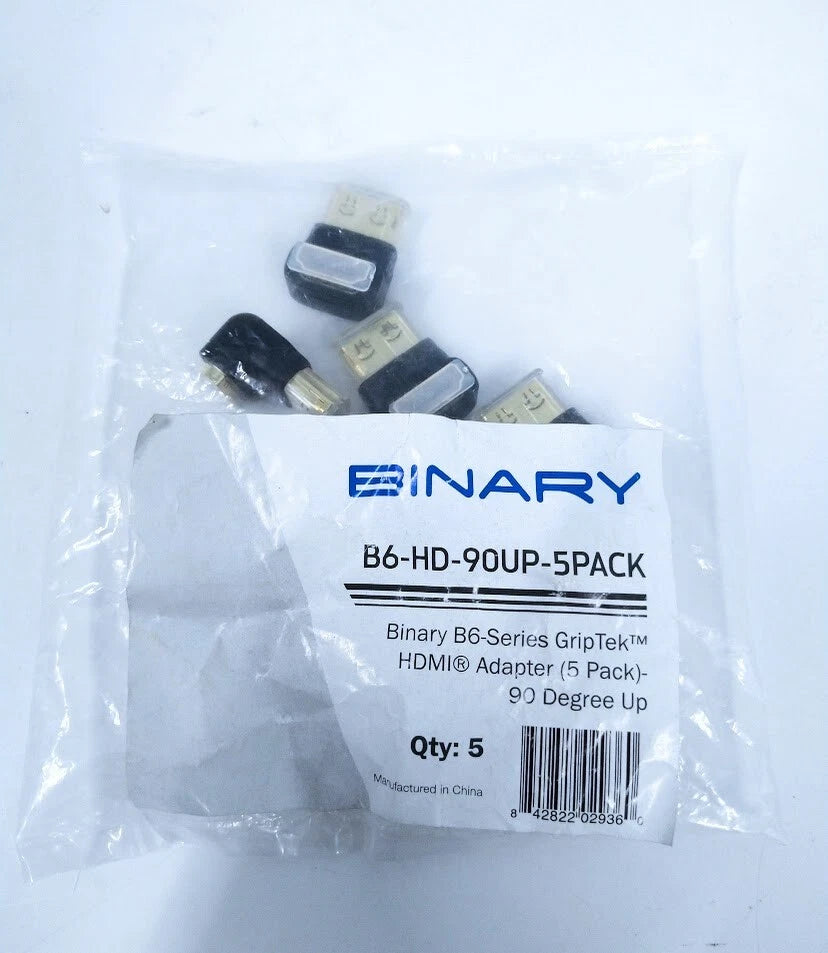 Binary B6-HD-90, B6 Series Griptek HDMI Adapter, 90 Degrees Down - 5 Pack