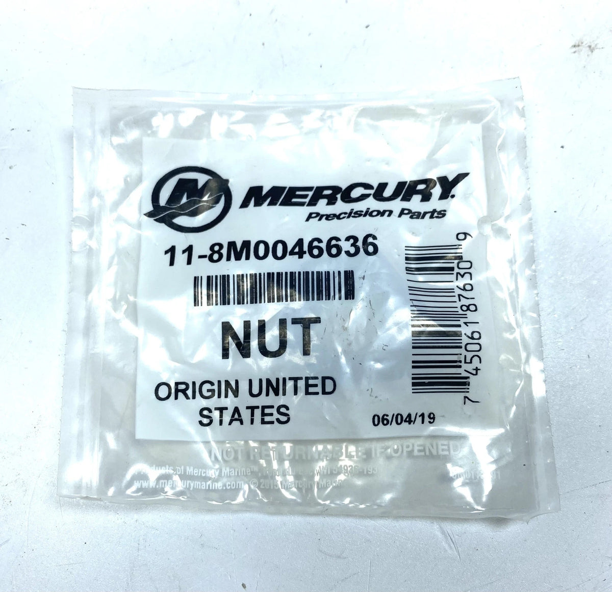'- - Mercury 11-8M0046636, Outboard Engine Nut , OEM