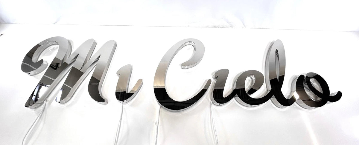 Steel Art Co, Custom RGBW LED Edge Lit Yacht Letters "mi Cielo" Assembly Kit