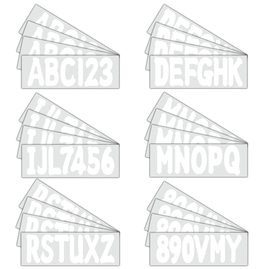 4 Sets of 3" Marine Boat White Sticker Decal A-Z Letters and 0-9 Numbers