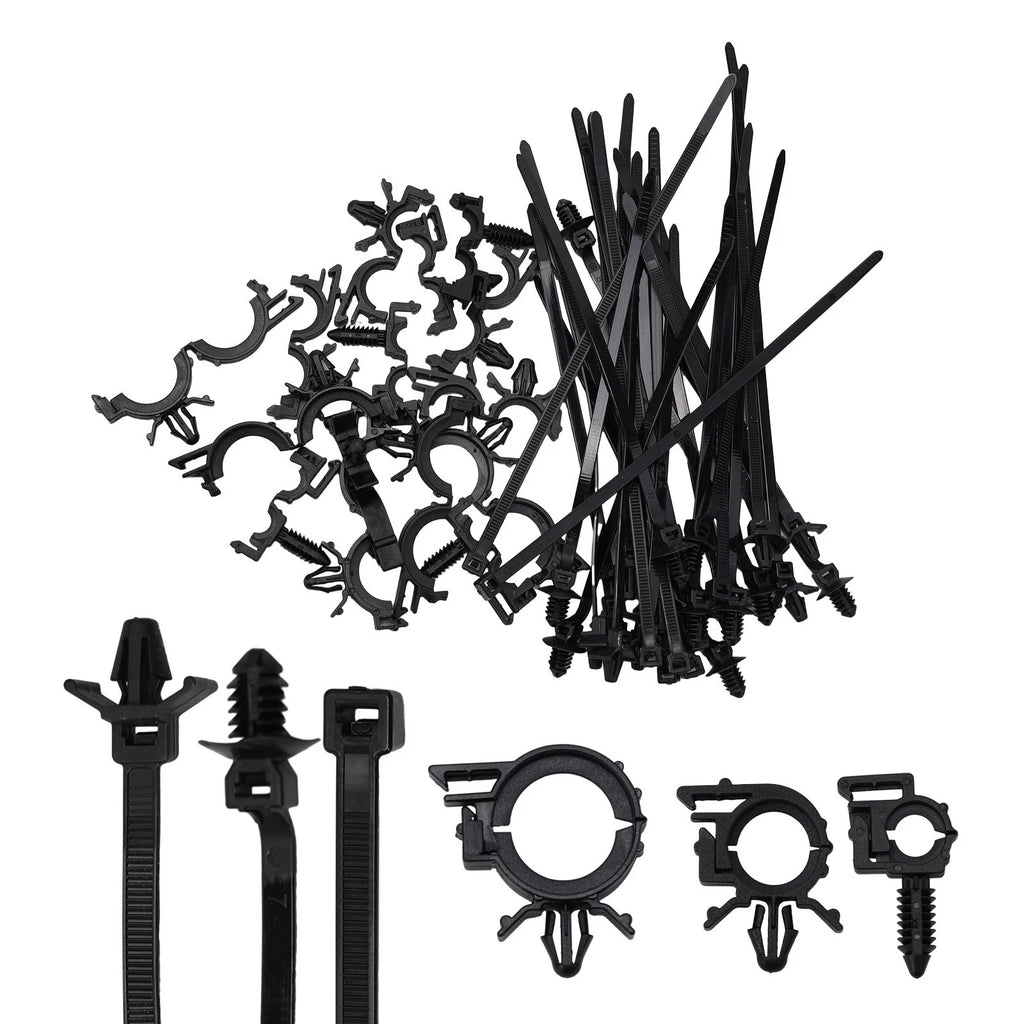 Complete Car Wiring Kit 45Piece Push Mount Cable Zip Ties & Wire Clips Set