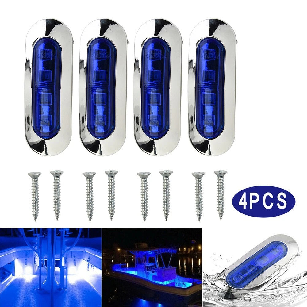 12-24V 4 LED Marine Boat Accessories Blue Cabin Deck Courtesy Lights RV Trailer