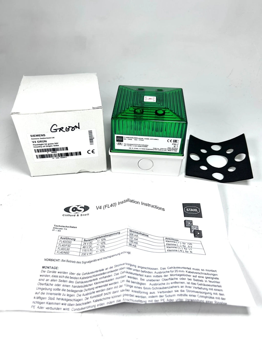 '- - Clifford & Snell FL40/D50, V4 Green Alarm Flash Light - 24V