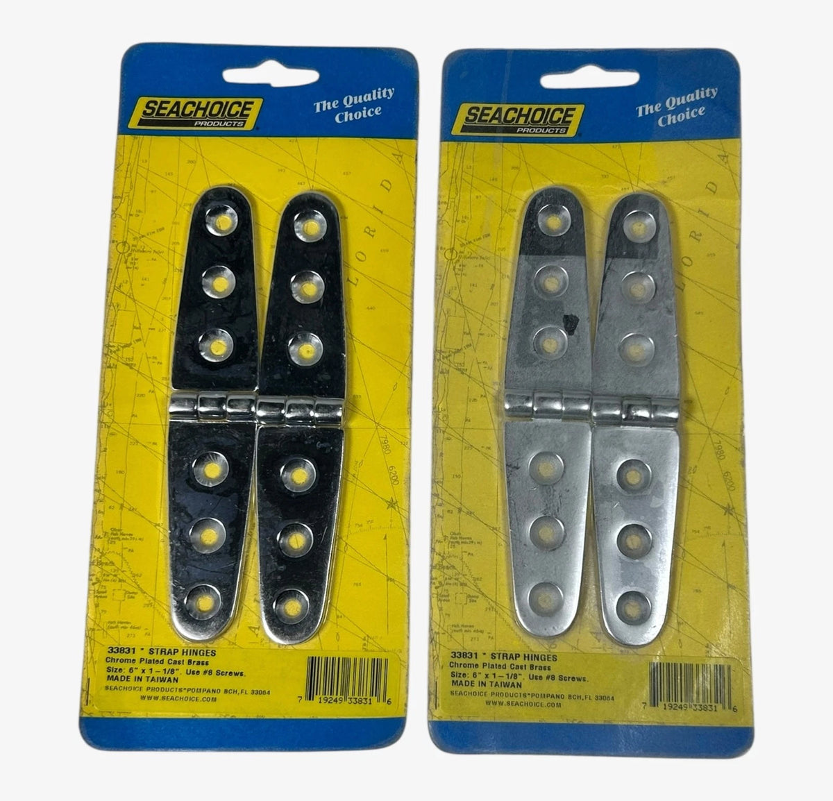 SeaChoice 33831, Chrome Plated Brass Strap Hinges 6'' X 1 1/8'' - 2 Pack