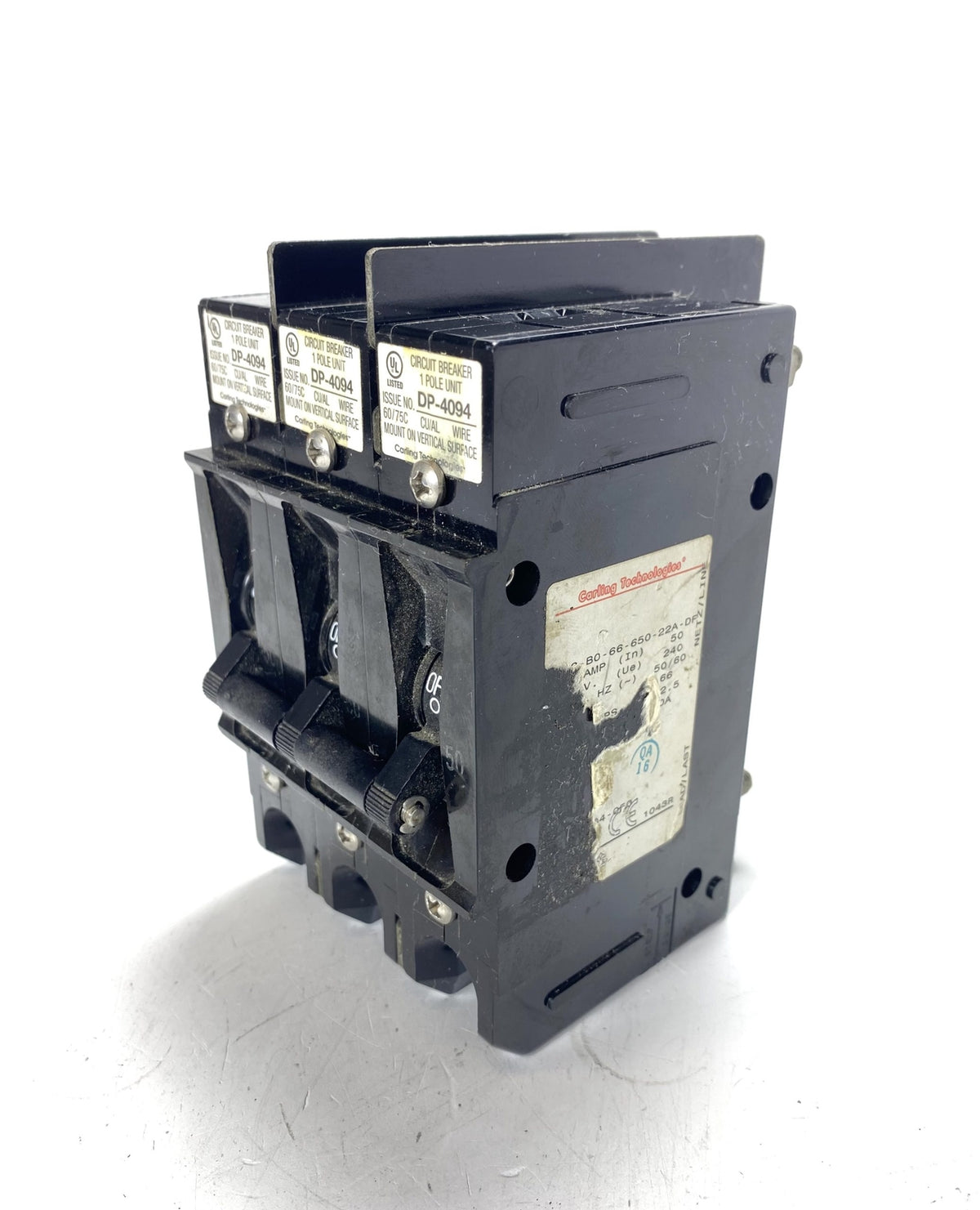 Carling Technologies EA3-B0-66-650-22A-DF, Circuit Breaker 240V, 62.5 Trip Amps