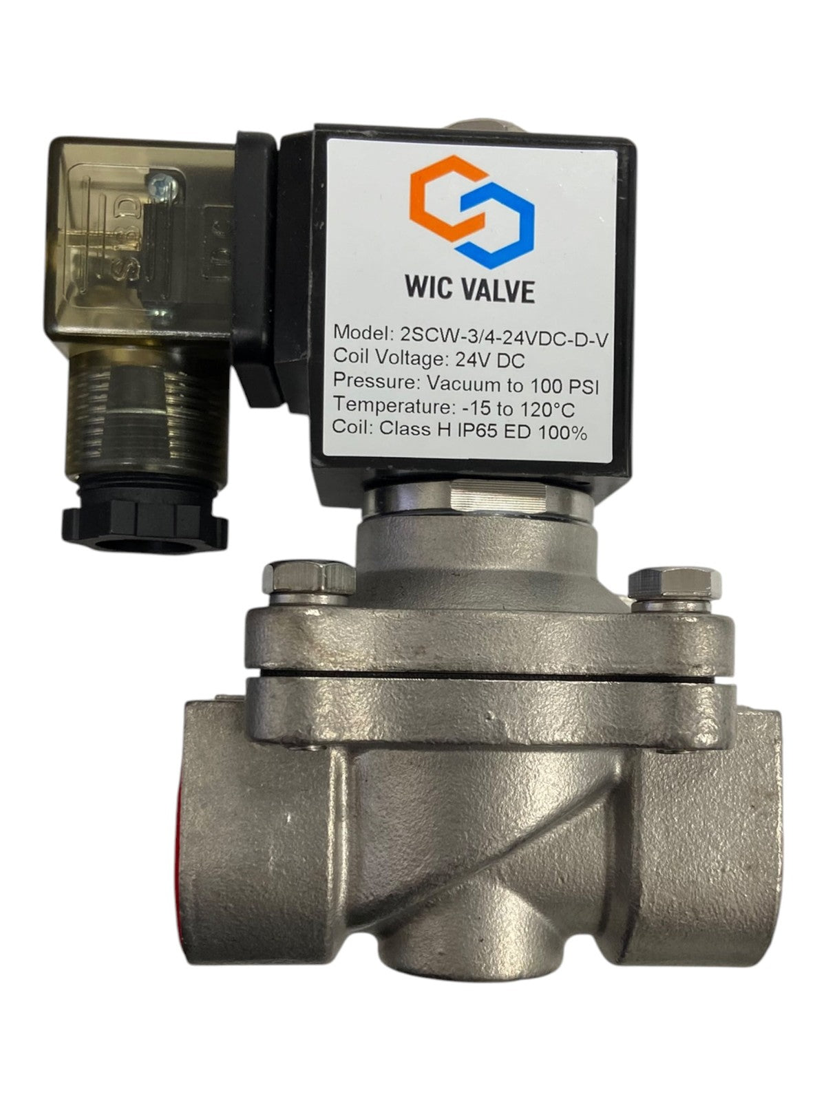 WIC Valve 2SCW-3/4-24VDC-D-V, Vacuum to 100PSI Solenoid, Coil Voltage 24V