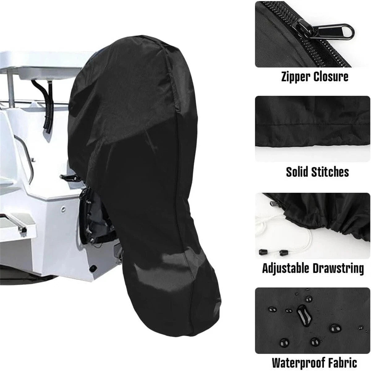 Boat Motor Cover High Density Waterproof Outboard Engine Cover 100-150 HP Black