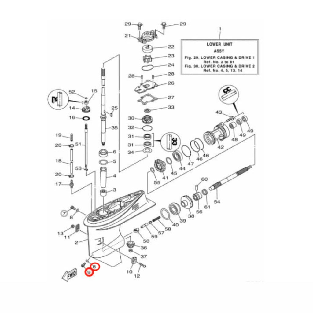 2 Lower Unit Drain Screws & Gaskets for Yamaha Outboard (688-45341-10, 90340-08002-00)