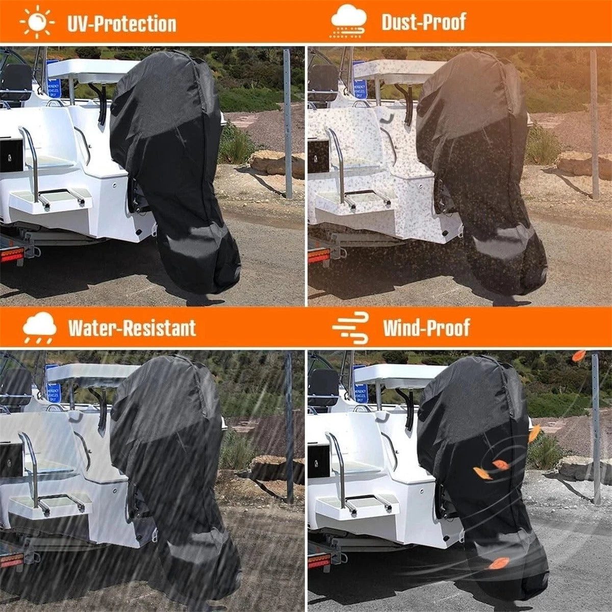 Outboard Engine Cover for 30-60HP Motor (Waterproof, Black)