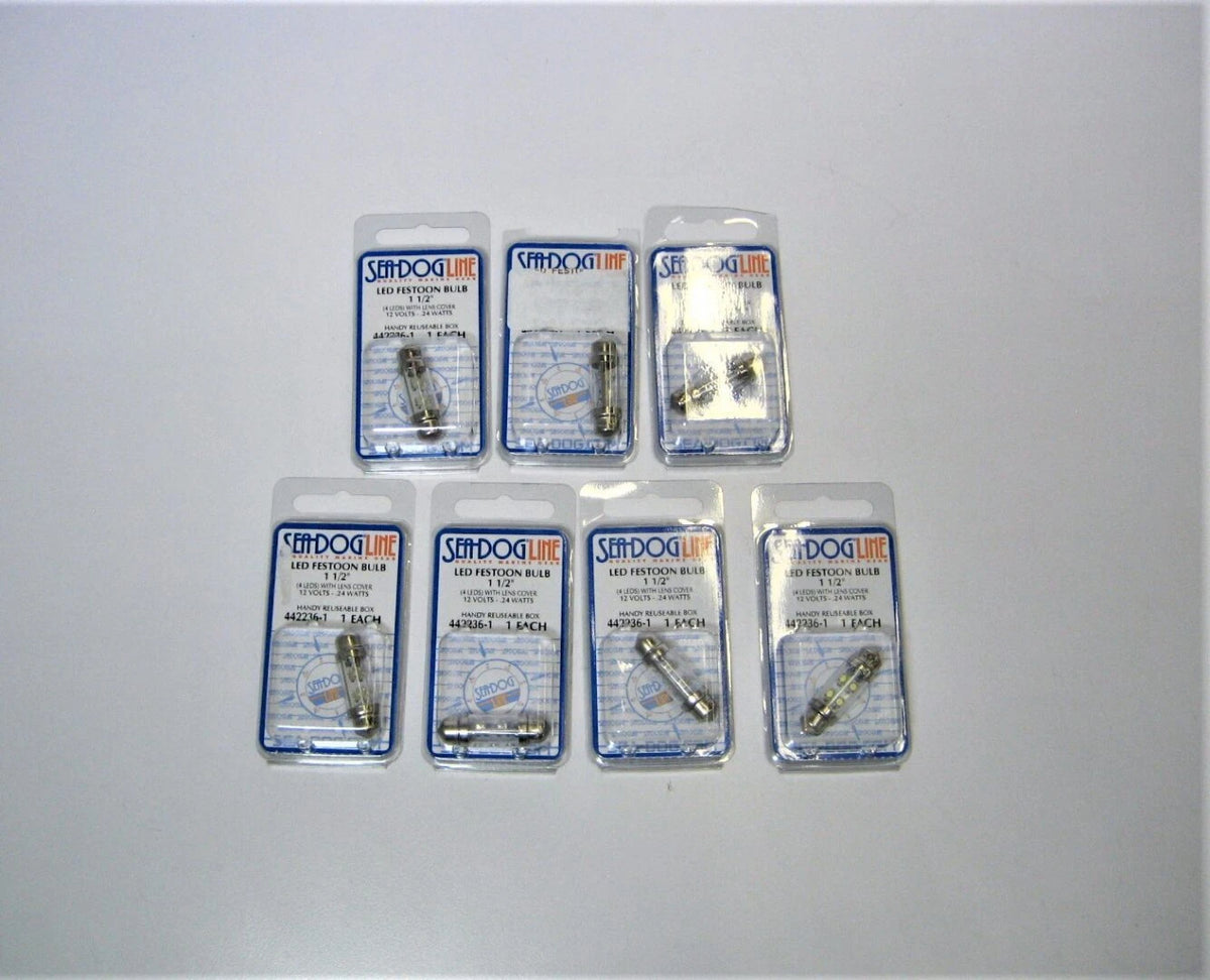 Sea Dog 442236-1 *QTY 7* 12V 1-1/2" 4 LED Marine Festoon Light Bulb + Lens Cover