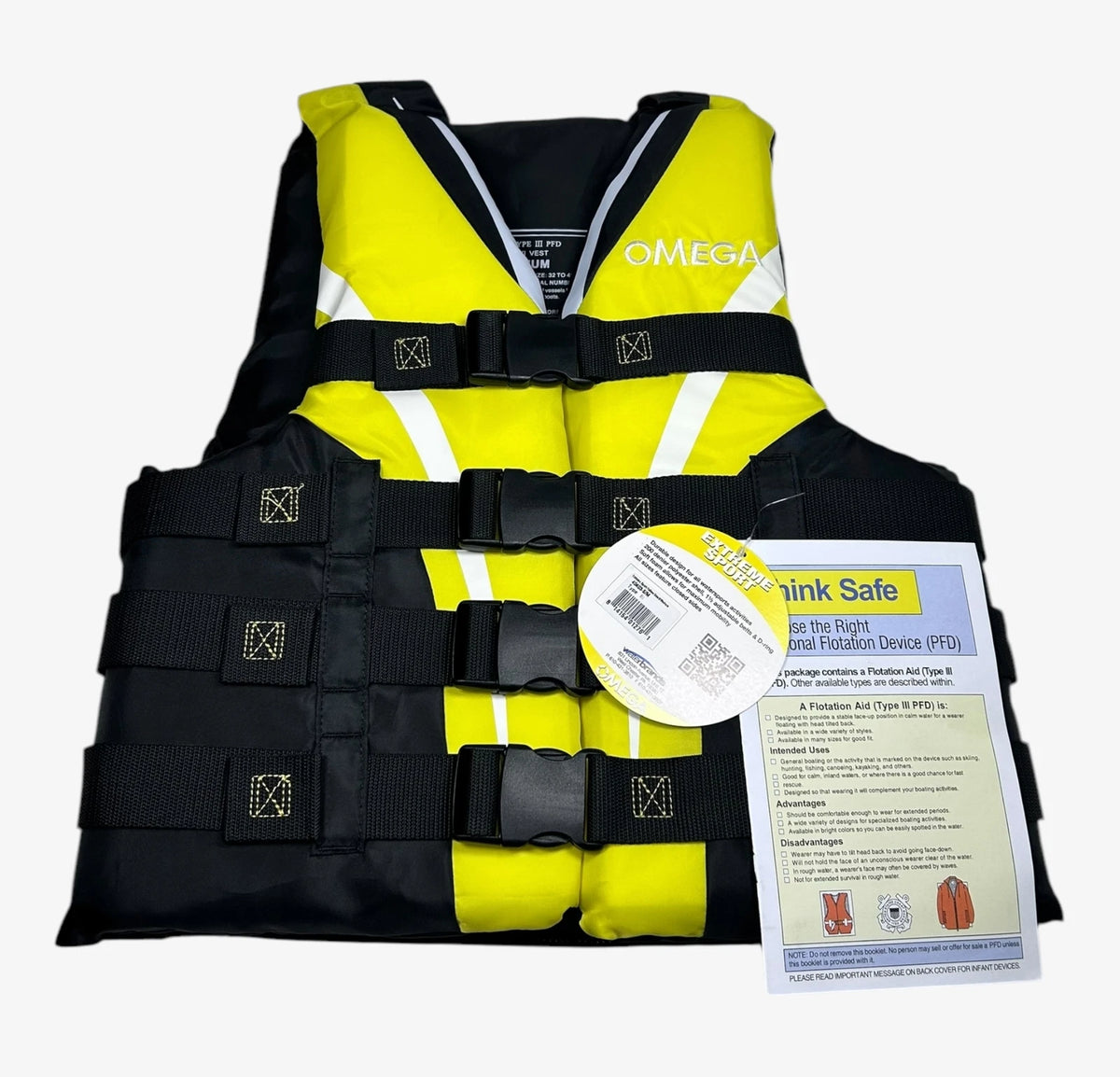 WaterBrands 40403, Omega Type III Yellow Life Jacket - Small / Medium