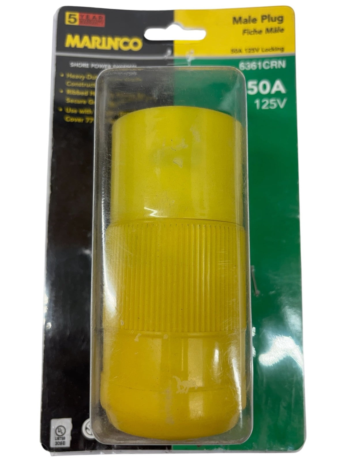 Marinco 6361CRN 50A 125V Yellow Male Locking Shore Power Plug Weatherproof