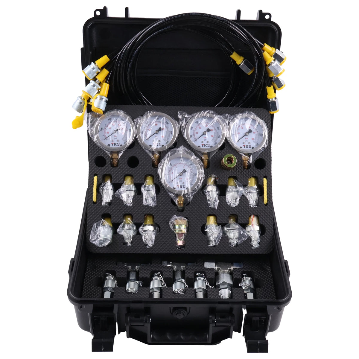 Hydraulic Pressure Test Kit 5 Gauges 14 Couplings 14 Tee Connectors 5 Hose
