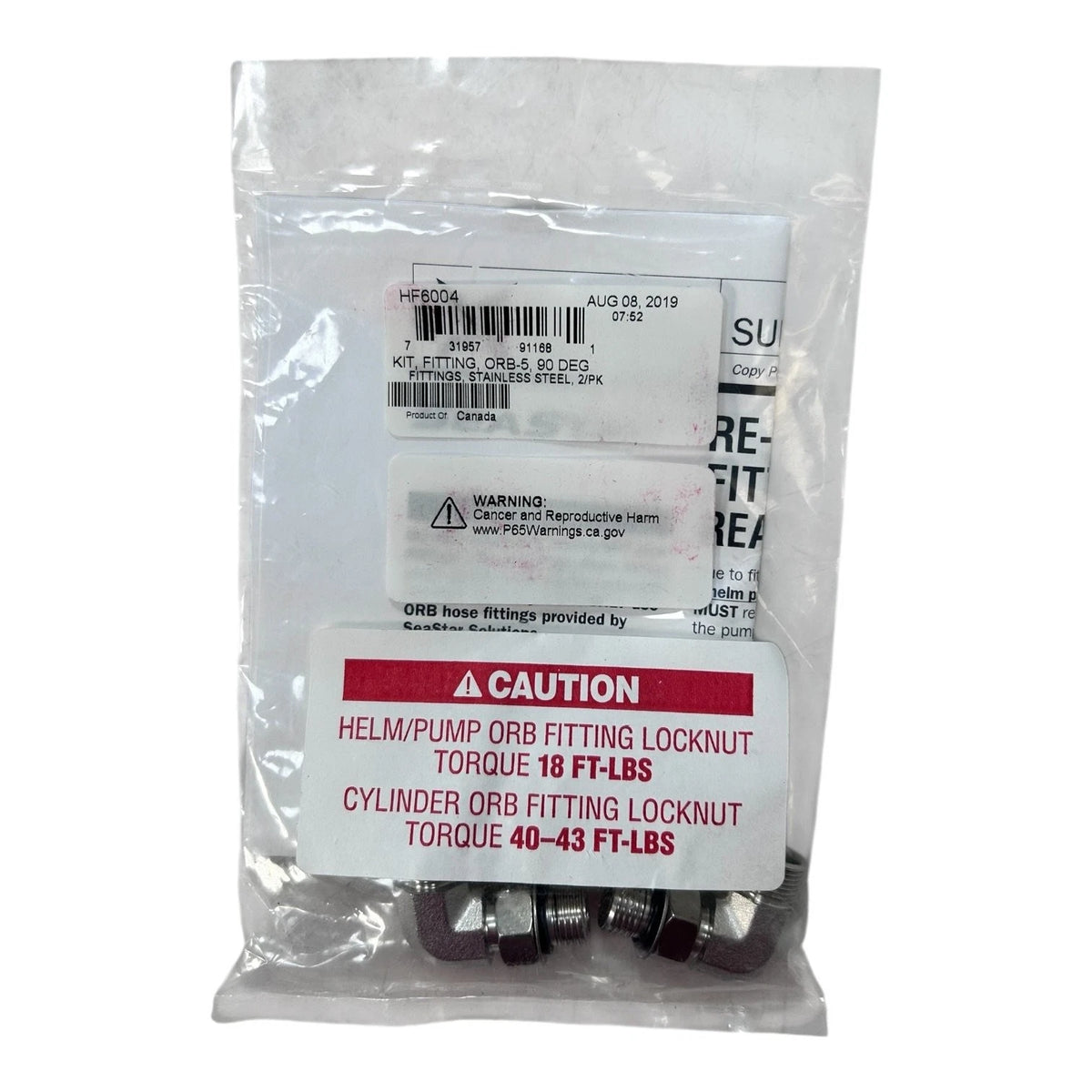 SeaStar / Dometic HF6004, Orb 5 90 Degree Fitting Kit, OEM