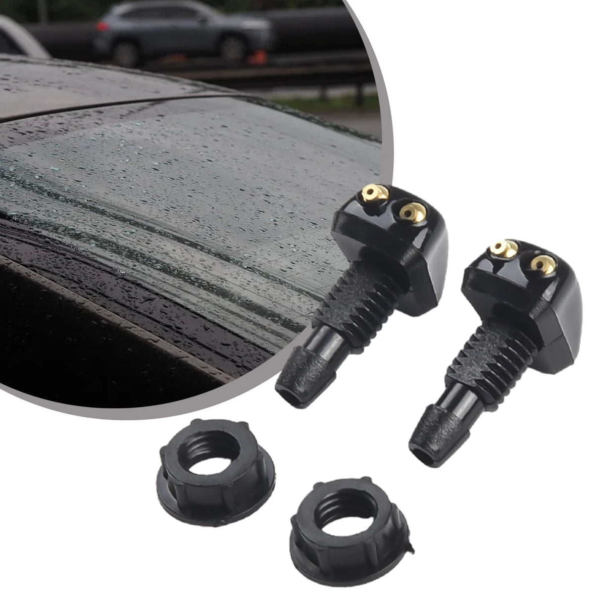 2Pcs Car Dual Holes Windshield Washer Nozzle/Wiper Water Spray Jet Parts Set