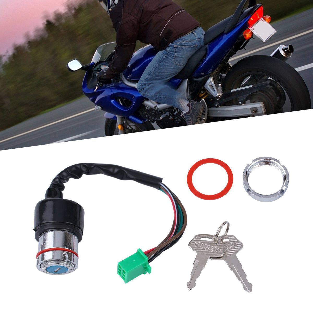 Convenient and Waterproof Motorcycle Ignition Key Switch 6 Wires for 2 Keys