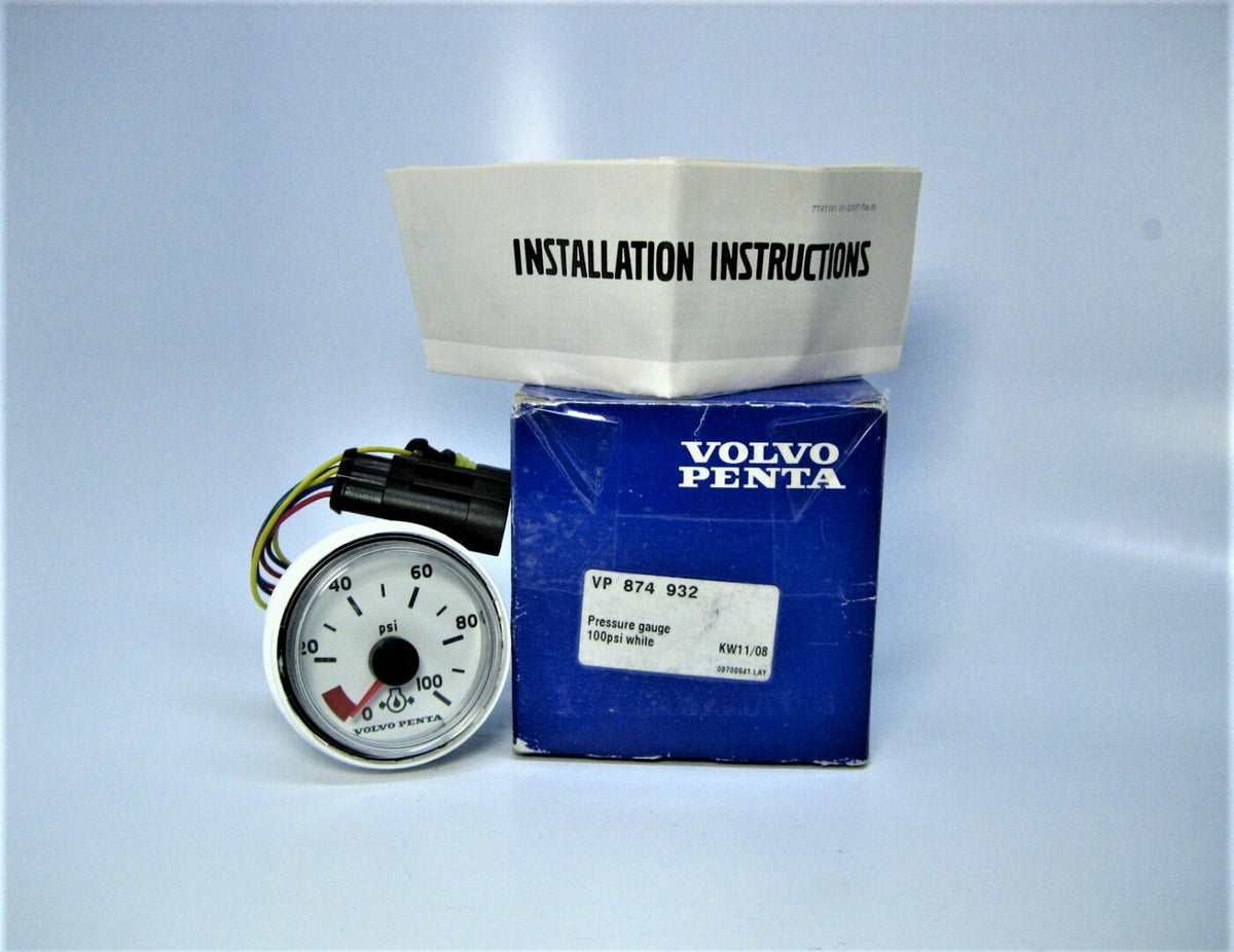 Volvo Penta 874932 *OEM* ~ Marine 2.25" White 0-100 PSI Oil Pressure Gauge