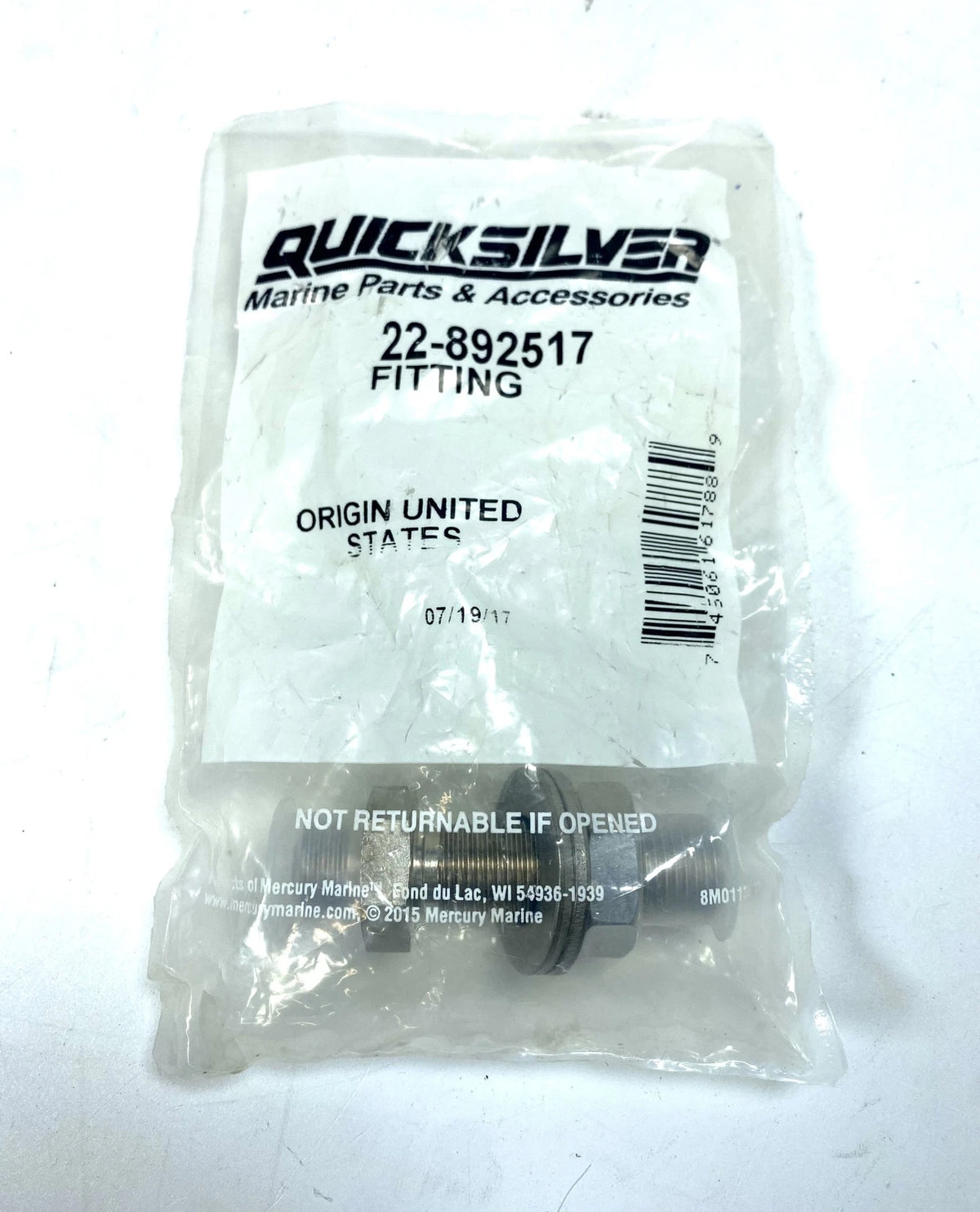 '- - Quicksilver 22-892517, Bulk Head Fitting OEM