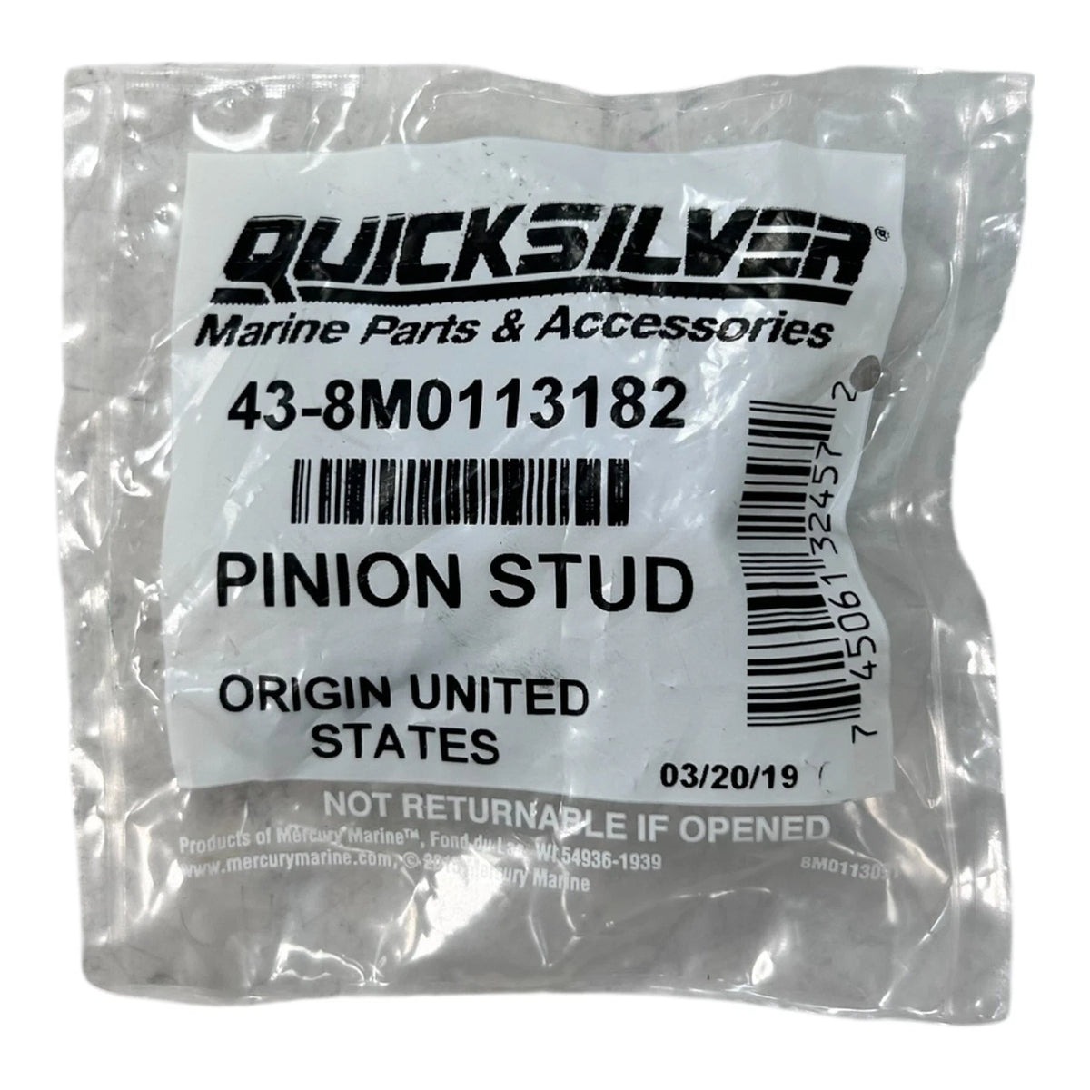 Mercury Quicksilver 43-8M0113182, Stern Drive Pinion Stud, OEM