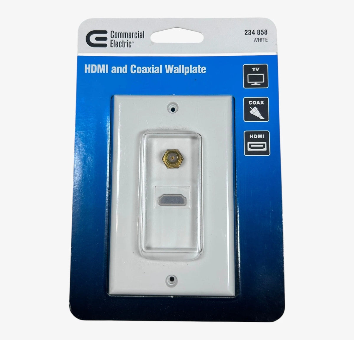Commercial Electric 234-858, HDMI & Coaxial Wall Plate - White