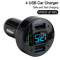 Voltmeter Car Charger Black 12V/24V 4USB Aluminum Alloy+PC Good Quality