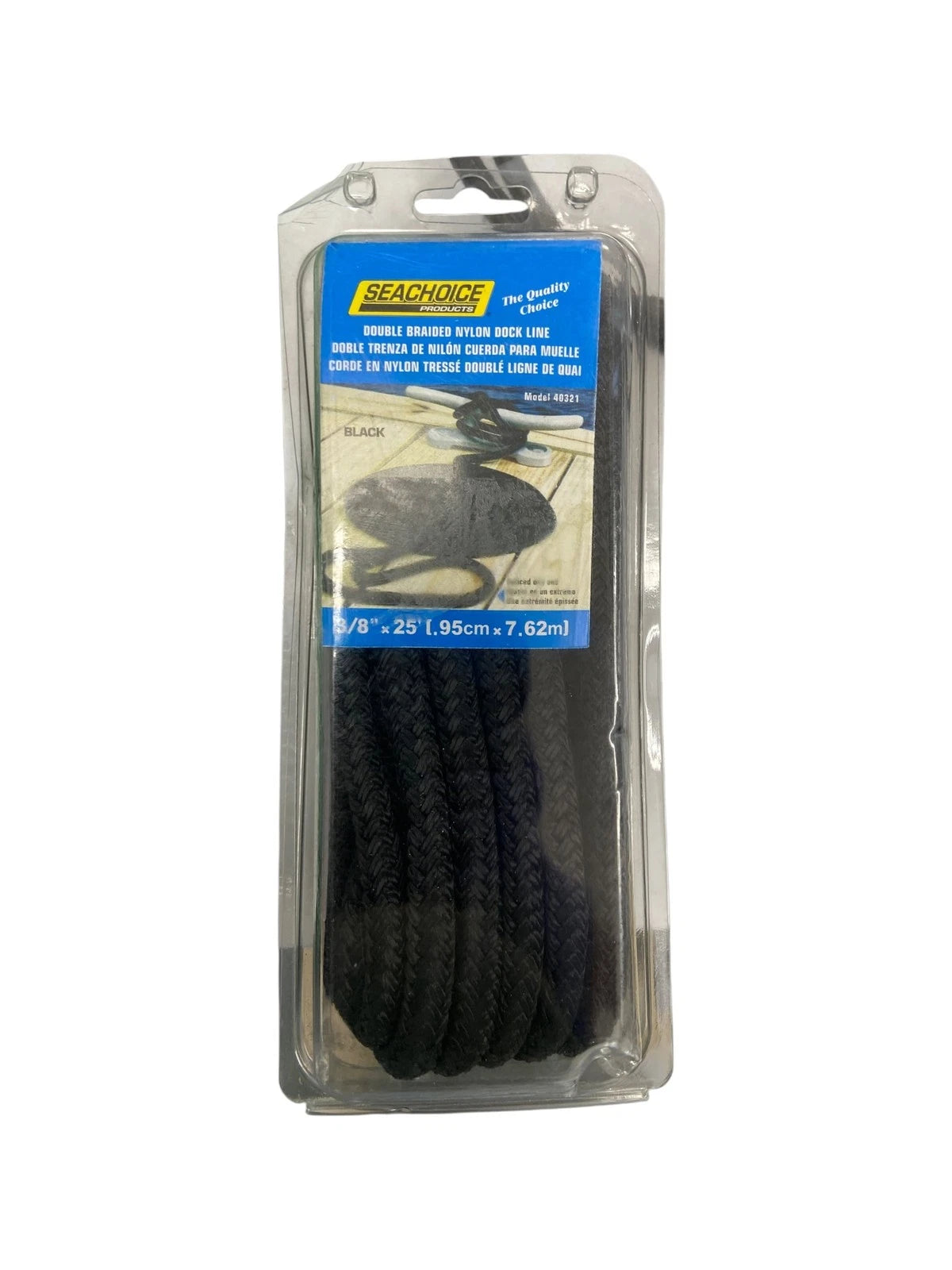 Seachoice 40321, Double Braided Nylon Dock Line 3/8in X 25Ft Black OEM