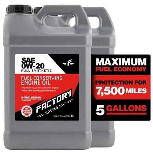 Factory Racing Oil SAE 0W-20 Full Synthetic Fuel Conserving Engine Oil 5 Gallon